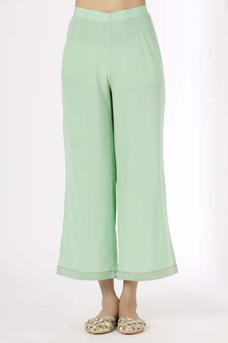 Shop Kanika Sharma Green Silk, Crepe Embroidery Kurta And Palazzo Set Online at Aza Fashions Shop_Kanika Sharma_Green Silk, Crepe Embroidery Kurta And Palazzo Set_Online_at_Aza_Fashions