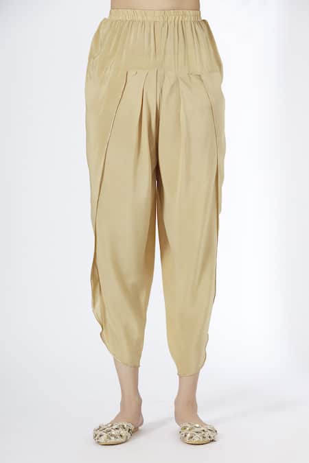 Buy_Kanika Sharma_Gold Kurta Foil Summersilk Pant Crepe Notched Embroidered Silk And Dhoti Set_Online_at_Aza_Fashions