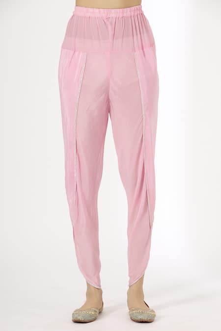 Shop_Kanika Sharma_Pink Jacket Phulkari Kurta Georgette Pant Embroidered And Dhoti Set With _Online_at_Aza_Fashions