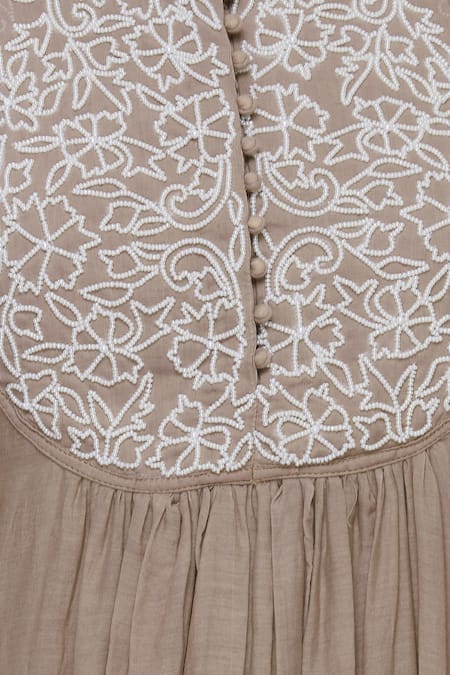 Neha Khullar_Brown Cotton Silk Round Embroidered Anarkali Pant Set _at_Aza_Fashions