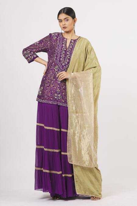 Buy Kavita Bhartia Purple Tissue Silk Embroidered Kurta Set Online at Aza Fashions Buy_Kavita Bhartia_Purple Tissue Silk Embroidered Kurta Set_Online_at_Aza_Fashions