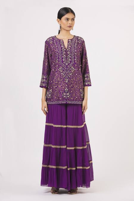 Kavita Bhartia Purple Tissue Silk Embroidered Kurta Set Online at Aza Fashions Kavita Bhartia_Purple Tissue Silk Embroidered Kurta Set_Online_at_Aza_Fashions