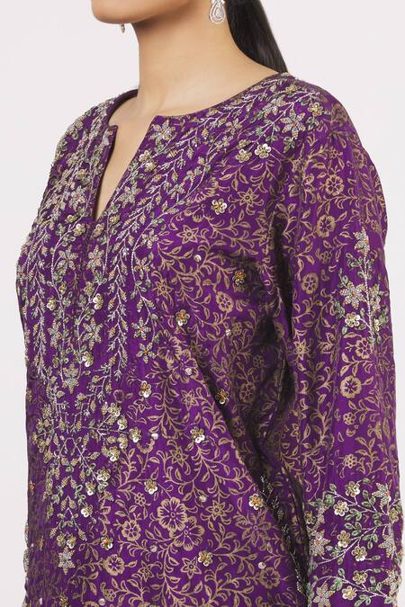 Kavita Bhartia Purple Tissue Silk Embroidered Kurta Set at Aza Fashions Kavita Bhartia_Purple Tissue Silk Embroidered Kurta Set_at_Aza_Fashions
