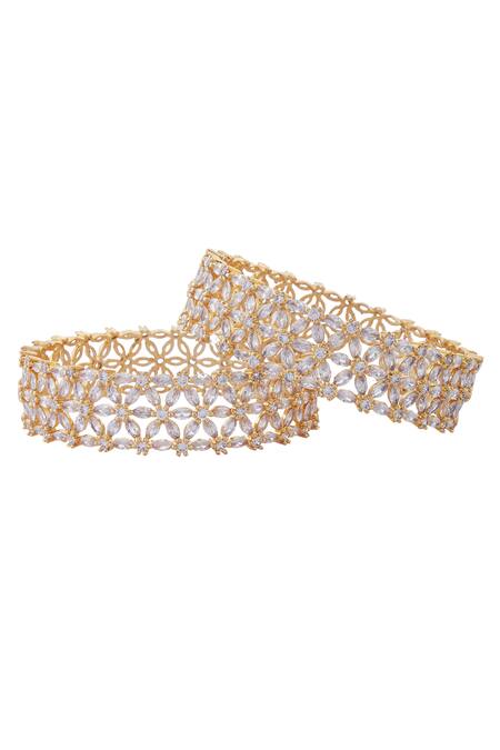 Moh-Maya By Disha Khatri_Gold Plated Diamonds Floral Crystal Bangle Set Of 2_at_Aza_Fashions