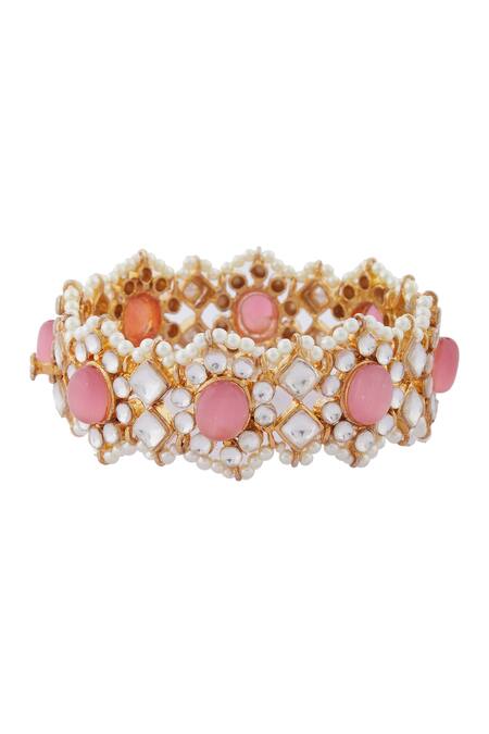 Buy_Moh-Maya By Disha Khatri_Gold Plated Gota Patti Floral Kundan Bangle_Online_at_Aza_Fashions