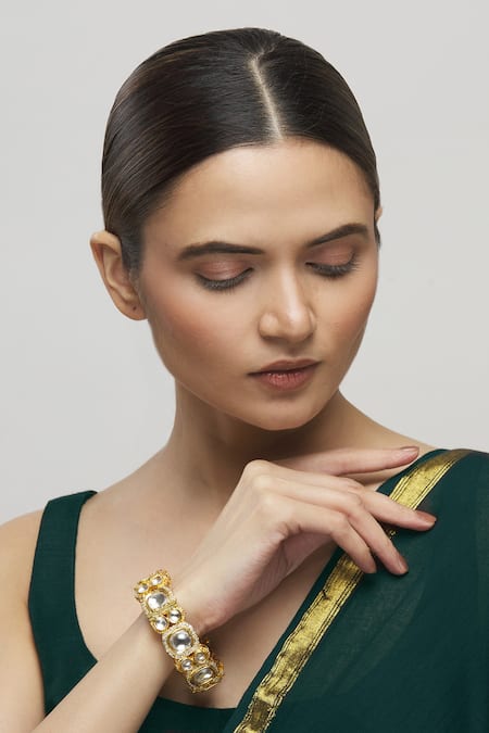Moh-Maya By Disha Khatri_Gold Plated Diamonds Kundan Bangle _Online_at_Aza_Fashions