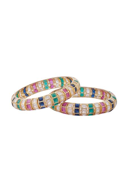 Moh-Maya By Disha Khatri Gold Plated Stones, Diamonds Kundan Bangle - Set Of 2 at Aza Fashions Moh-Maya By Disha Khatri_Gold Plated Stones, Diamonds Kundan Bangle - Set Of 2_at_Aza_Fashions