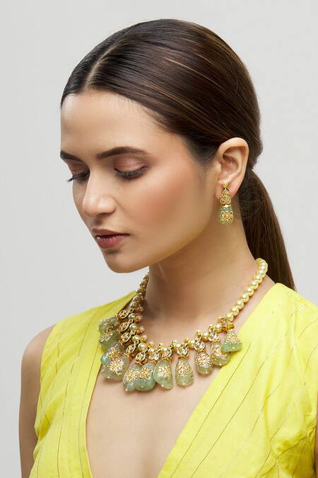 Buy Moh-Maya By Disha Khatri Gold Plated Pearls, Metallic Thread, Stones Kundan Meenakari Necklace Set Online at Aza Fashions Buy_Moh-Maya By Disha Khatri_Gold Plated Pearls, Metallic Thread, Stones Kundan Meenakari Necklace Set _Online_at_Aza_Fashions
