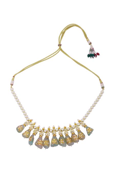Shop Moh-Maya By Disha Khatri Gold Plated Pearls, Metallic Thread, Stones Kundan Meenakari Necklace Set Online at Aza Fashions Shop_Moh-Maya By Disha Khatri_Gold Plated Pearls, Metallic Thread, Stones Kundan Meenakari Necklace Set _Online_at_Aza_Fashions