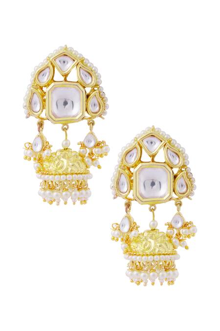 Shop_Moh-Maya By Disha Khatri_Gold Plated Pearls, Beads, Diamonds Kundan Pendant Choker Set _Online_at_Aza_Fashions