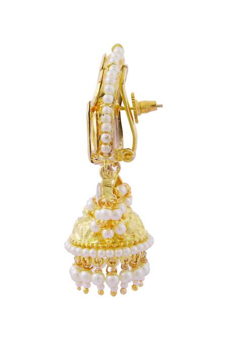 Moh-Maya By Disha Khatri_Gold Plated Pearls, Beads, Diamonds Kundan Pendant Choker Set _at_Aza_Fashions