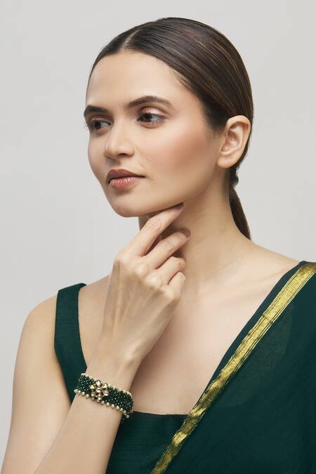 Moh-Maya By Disha Khatri_Gold Plated Diamonds, Stones Floral Kundan Bracelet _Online_at_Aza_Fashions