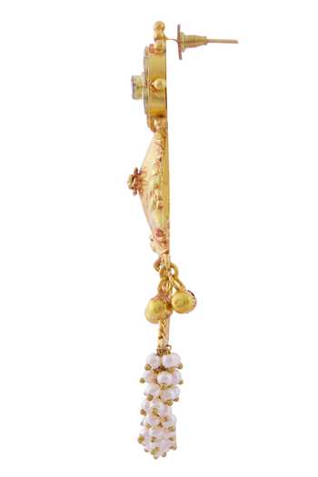 Buy_Moh-Maya By Disha Khatri_Gold Plated Pearls, Beads Kundan Temple Carved Danglers _Online_at_Aza_Fashions