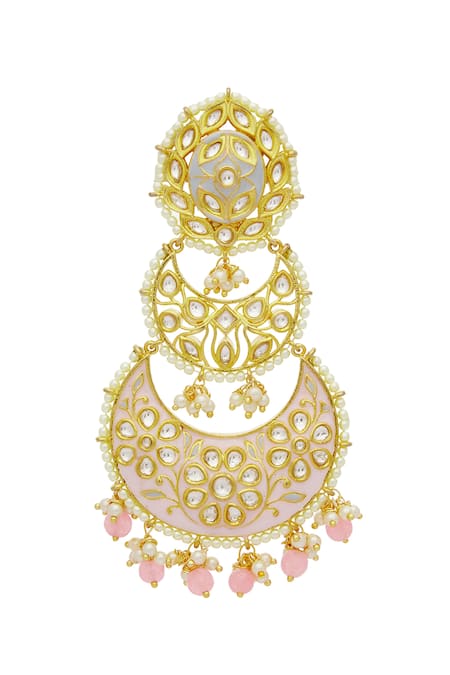 Moh-Maya By Disha Khatri_Gold Plated Pearls, Diamonds, Stones Kundan Tiered Chandbalis _Online_at_Aza_Fashions