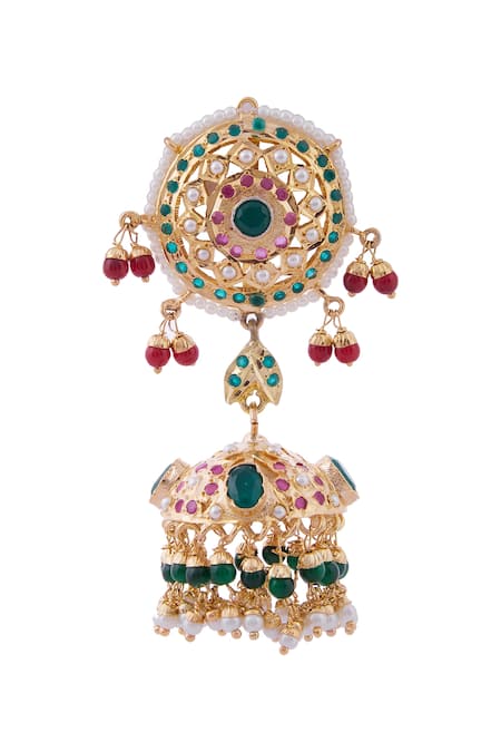 Moh-Maya By Disha Khatri_Gold Plated Jadau Stone Jhumkas _Online_at_Aza_Fashions