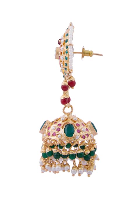 Buy_Moh-Maya By Disha Khatri_Gold Plated Jadau Stone Jhumkas _Online_at_Aza_Fashions