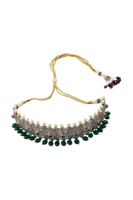 Moh-Maya By Disha Khatri_Silver Plated Pearls, Stones Choker Set _Online_at_Aza_Fashions