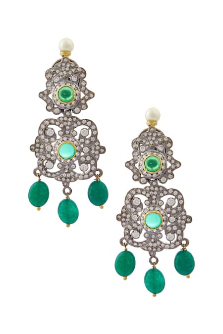 Shop_Moh-Maya By Disha Khatri_Silver Plated Pearls, Stones Choker Set _Online_at_Aza_Fashions