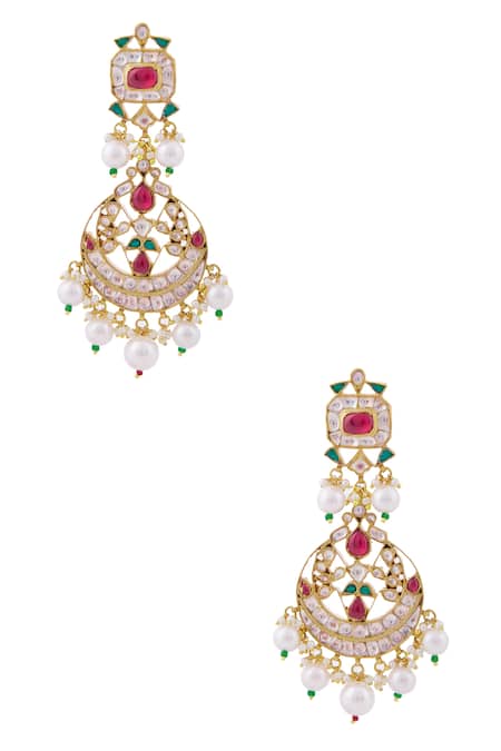 Shop_Moh-Maya By Disha Khatri_Gold Plated Stones, Pearls Kundan Choker Set _Online_at_Aza_Fashions