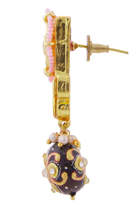 Moh-Maya By Disha Khatri_Gold Plated Pearls, Stones, Rhinestones Floral Bead Drop Choker Set _at_Aza_Fashions