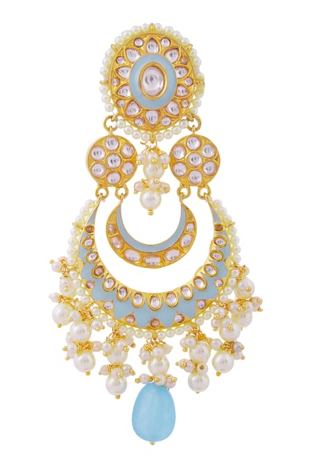 Moh-Maya By Disha Khatri_Gold Plated Pearls, Metallic Thread, Diamonds Kundan Meenakari Chandbalis _Online_at_Aza_Fashions