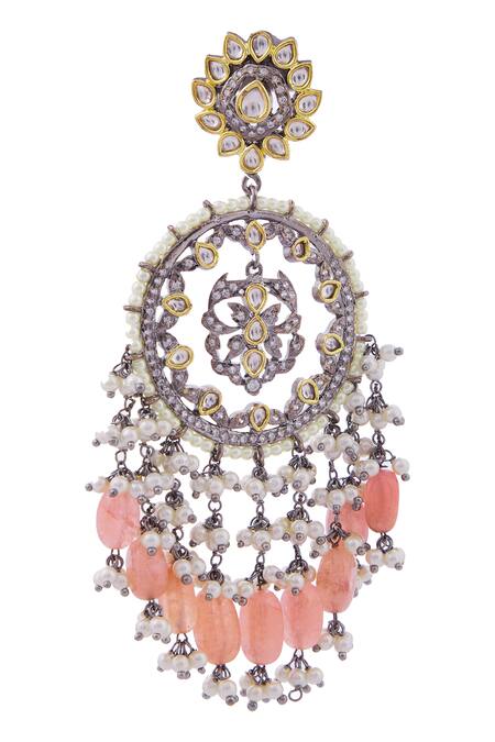 Moh-Maya By Disha Khatri_Gold Plated Pearls, Stones Kundan Chandbalis_Online_at_Aza_Fashions