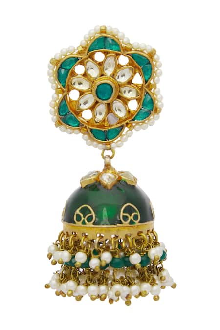 Moh-Maya By Disha Khatri_Gold Plated Kundan Meenakari Jhumkas _Online_at_Aza_Fashions