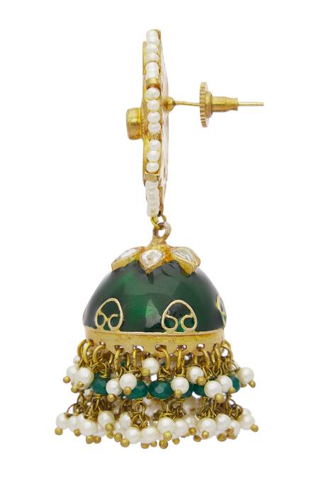Buy_Moh-Maya By Disha Khatri_Gold Plated Kundan Meenakari Jhumkas _Online_at_Aza_Fashions