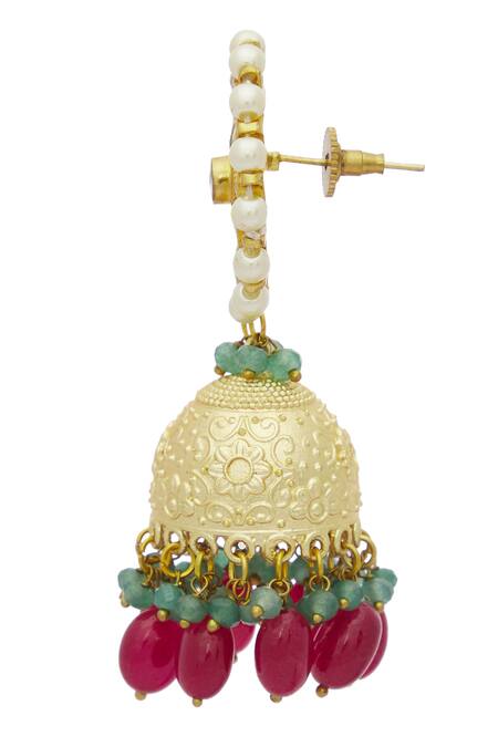 Buy_Moh-Maya By Disha Khatri_Gold Plated Stones, Beads, Rhinestones Kundan Floral Jhumkas_Online_at_Aza_Fashions