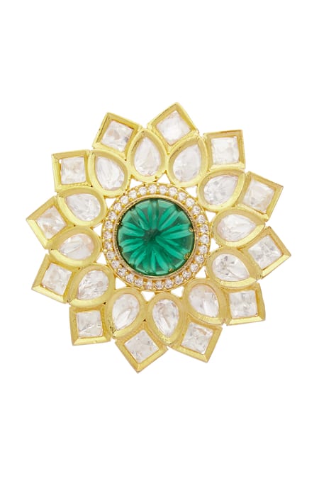 Moh-Maya By Disha Khatri_Gold Plated Stones, Diamonds Floral Kundan Stud Earrings _Online_at_Aza_Fashions