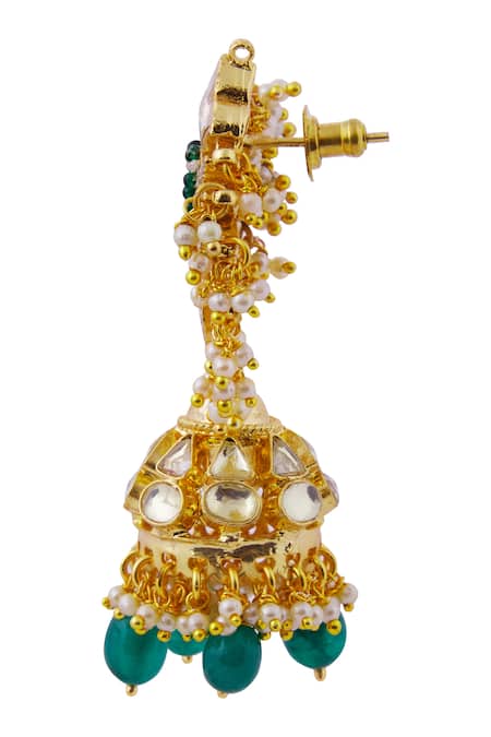 Shop_Moh-Maya By Disha Khatri_Gold Plated Pearls, Stones, Embroidery Kundan Choker Set _Online_at_Aza_Fashions