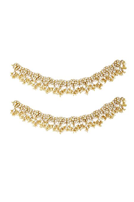 Shop Moh-Maya By Disha Khatri Gold Plated Beads, Diamonds Floral Kundan Payal Set Of 2 at Aza Fashions Shop_Moh-Maya By Disha Khatri_Gold Plated Beads, Diamonds Floral Kundan Payal Set Of 2_at_Aza_Fashions