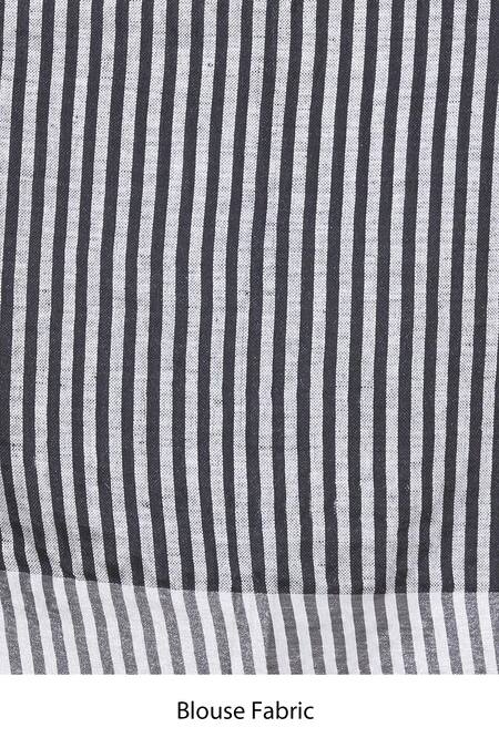 Paksh_Black Linen Embroidered Saree  _at_Aza_Fashions