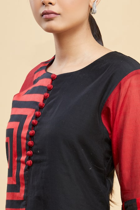 Paksh_Black Chanderi Asymmetric Kurta  _at_Aza_Fashions