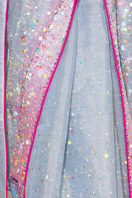 Paksh_Blue Chanderi Embroidered Saree  _at_Aza_Fashions