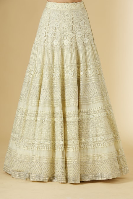 Ariyana by Aza_Yellow Butterfly Net V Neck Embroidered Lehenga Set _at_Aza_Fashions