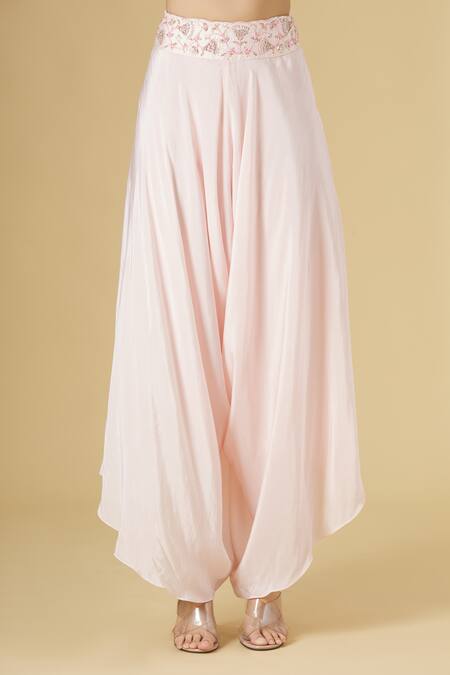 Shop_Aariyana Couture_Pink Silk Satin, Modal, Satin, Taffeta Embroidery Organza Cape And Draped Pant Set_Online_at_Aza_Fashions