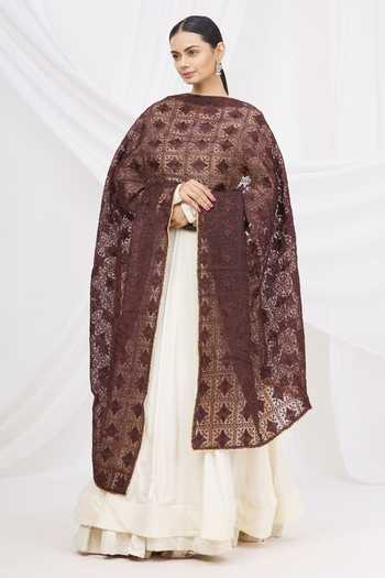 Samyukta Singhania_Brown Phulkari Embroidered Dupatta_Online_at_Aza_Fashions