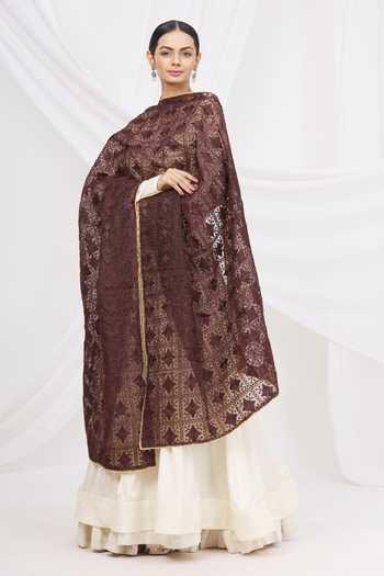 Buy_Samyukta Singhania_Brown Phulkari Embroidered Dupatta_Online_at_Aza_Fashions