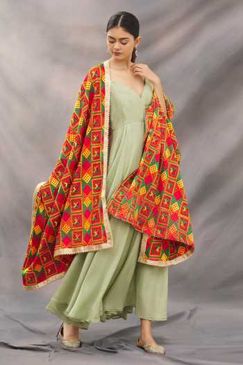 Buy_Samyukta Singhania_Multi Color Phulkari Embroidered Dupatta_Online_at_Aza_Fashions