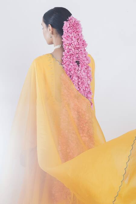 Rashi Jain_Yellow Viscose Georgette Embroidered Sequin And Zari Work Deep Suraj Anarkali Set _at_Aza_Fashions
