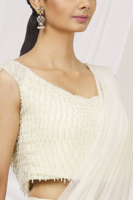 ARPAN VOHRA_White Georgette Pre-draped Ruffle Saree _at_Aza_Fashions