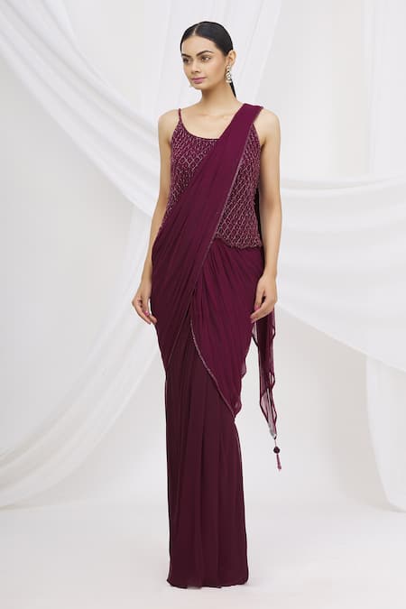 Arpan Vohra Purple Georgette Embellished Lehenga Saree With Blouse Online at Aza Fashions Arpan Vohra_Purple Georgette Embellished Lehenga Saree With Blouse _Online_at_Aza_Fashions