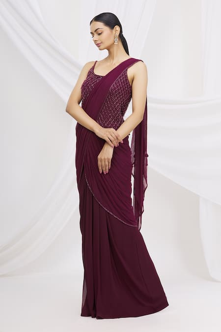 Buy Arpan Vohra Purple Georgette Embellished Lehenga Saree With Blouse Online at Aza Fashions Buy_Arpan Vohra_Purple Georgette Embellished Lehenga Saree With Blouse _Online_at_Aza_Fashions