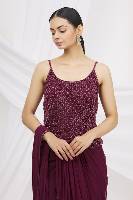 Shop Arpan Vohra Purple Georgette Embellished Lehenga Saree With Blouse Online at Aza Fashions Shop_Arpan Vohra_Purple Georgette Embellished Lehenga Saree With Blouse _Online_at_Aza_Fashions