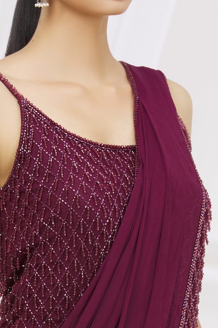 Arpan Vohra Purple Georgette Embellished Lehenga Saree With Blouse at Aza Fashions Arpan Vohra_Purple Georgette Embellished Lehenga Saree With Blouse _at_Aza_Fashions