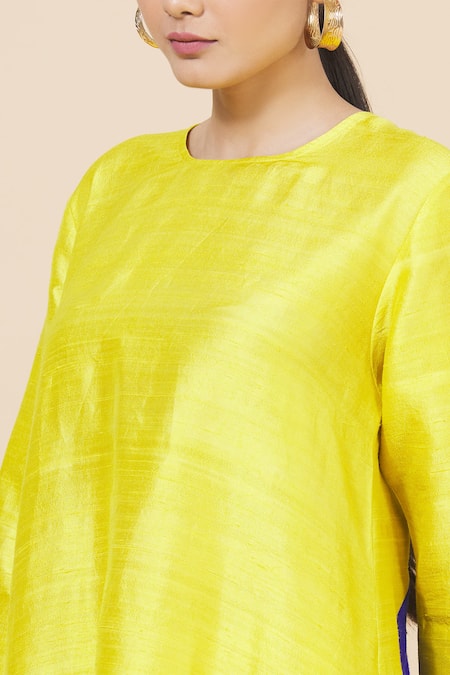 Shop_Payal Khandwala_Blue Dupion Silk High-low Kurta _Online_at_Aza_Fashions