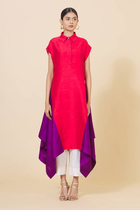 Payal Khandwala_Purple Dupion Silk Asymmetric Kurta_Online_at_Aza_Fashions