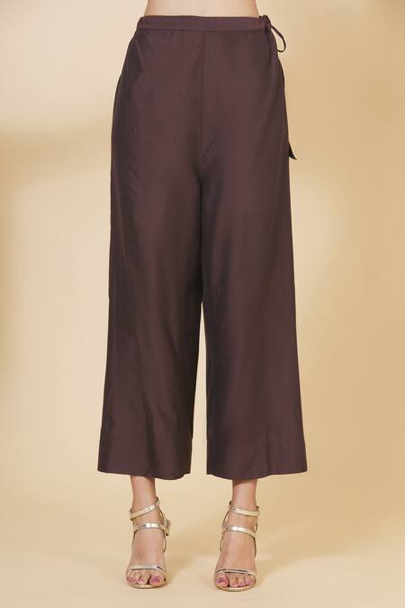 Payal Khandwala_Brown Poly Acrylic Flared Pant_Online_at_Aza_Fashions