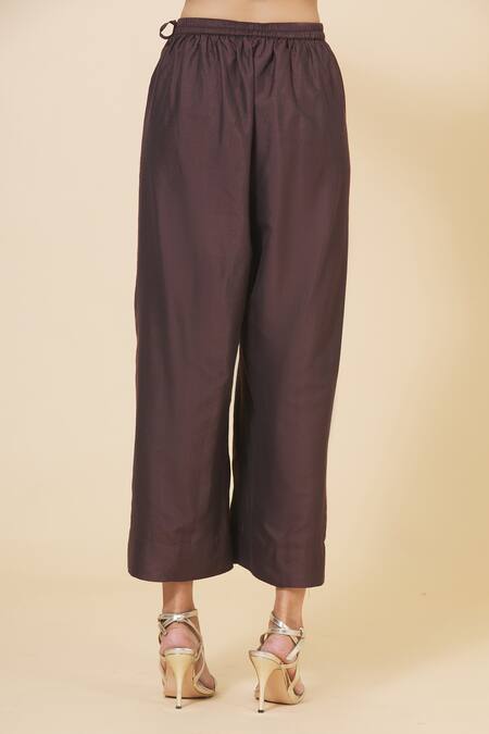 Buy_Payal Khandwala_Brown Poly Acrylic Flared Pant_Online_at_Aza_Fashions